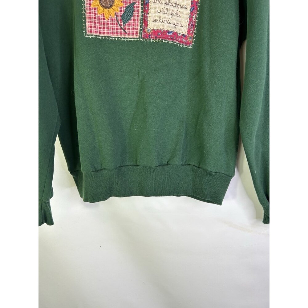 Vintage 90s Fall Sunflower Patchwork Collared Swe… - image 2